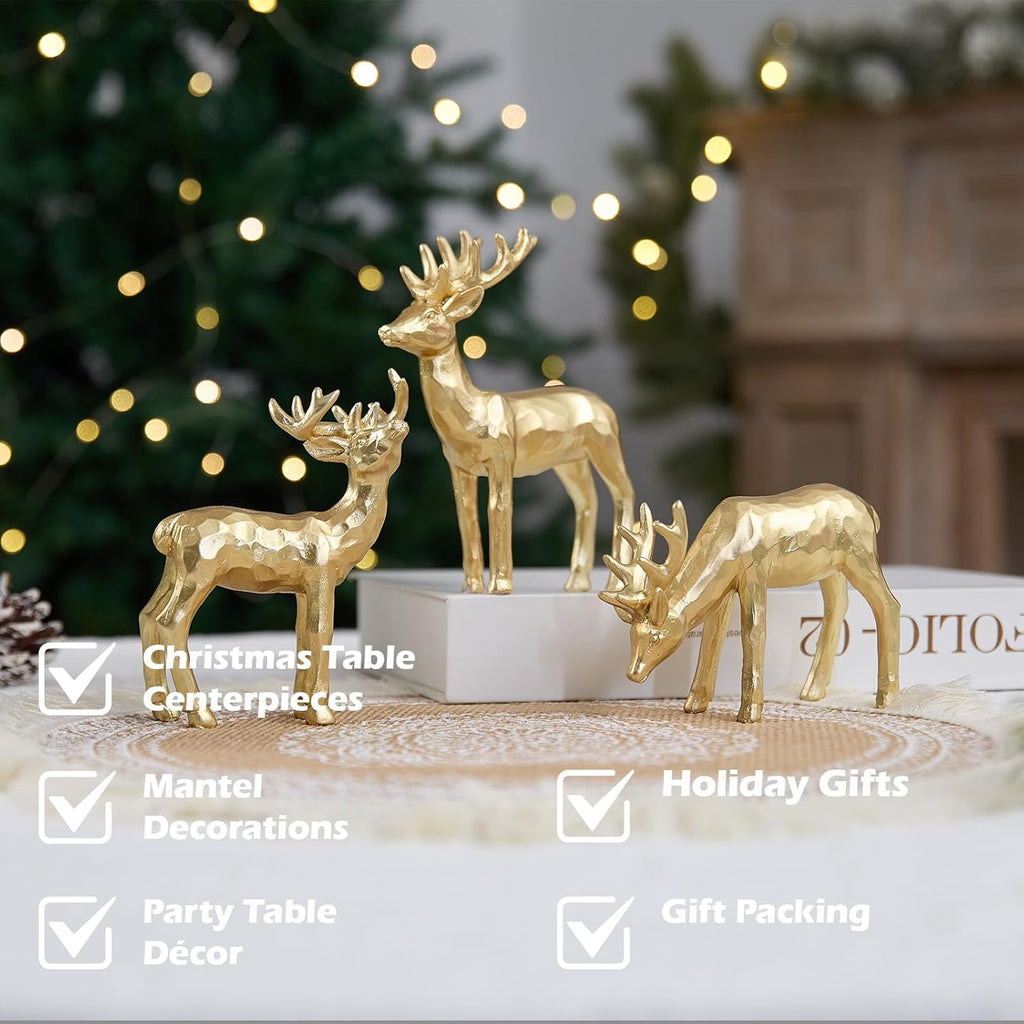 Regine Switzerland 3-Piece Resin Reindeer Figurines - Gold Christmas Tabletop Decor Set