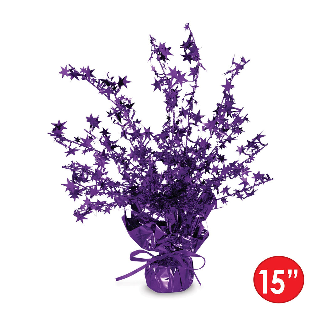 Beistle Star Gleam ‘N Burst Centerpiece, 2-Piece Purple Metallic Table Display for Birthday Parties, Celebrations, Mardi Gras, and Sports Team Decorations, 15”