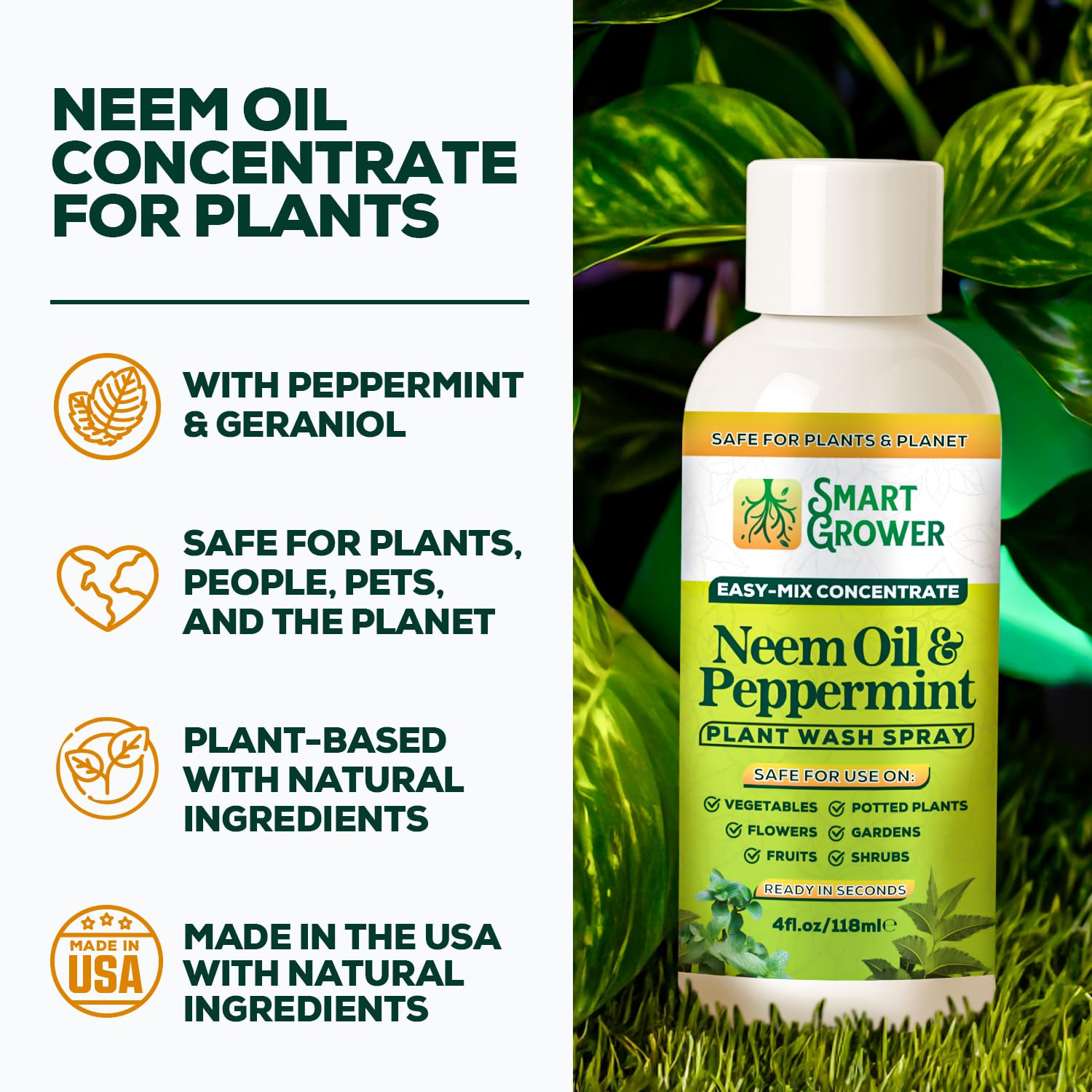 Neem Oil Spray for Plants by [Brand Name] - Peppermint Oil Formula for Indoor & Outdoor Use | 4 oz Concentrate Makes 1/2 Gallon RTU