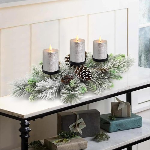 Flocked Pine Needles Christmas Table Centerpiece by [Brand Name] - 27.5 Inch Frosted Pine Cones for Festive Dining