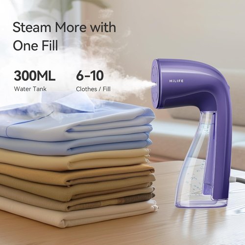 HiLIFE Portable Clothes Steamer - 700W Handheld Design with 240ml Capacity | Removes Wrinkles (Royal Purple)