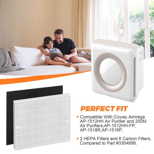 2Pack AP-1512HH Replacement Filter for Coway Airmega 200M series Air Purifiers Filter AP-1512HH-FP AP-1518R AP-1519P by Blutoget-2 True HEPA Filters 6 Activated Carbon Pre-Filter-Replace#3304899