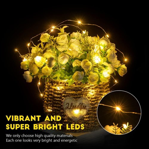 Fairy Lights Battery Operated String Lights - 12 Pack 7ft 20 LED Warm White Silver Wire for Mason Jars & Decor