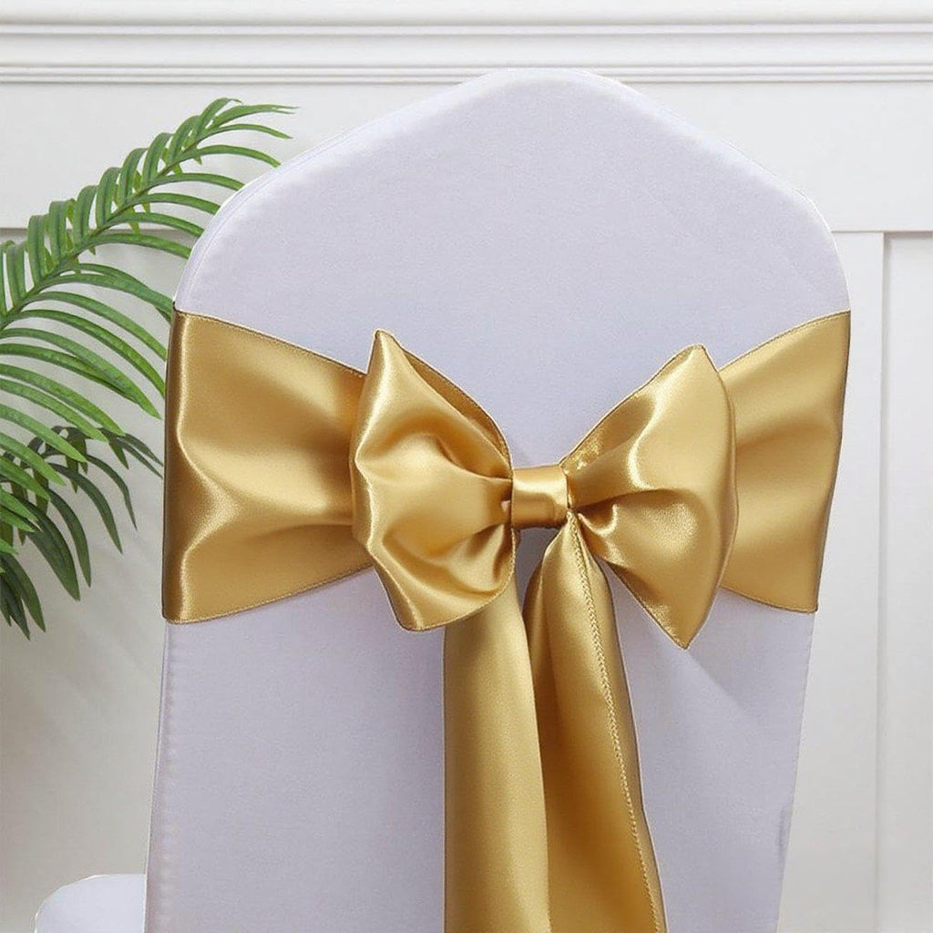 Skiennix Satin Chair Sashes Bows - 7x108 Inch Gold Ties for Weddings, Parties & Events | 50 Pack