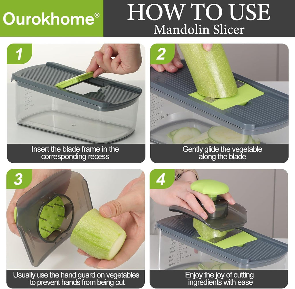 Ourokhome Food Chopper - Manual Handheld Vegetable Slicer with 8 Blades | Essential Kitchen Gadget (Gray)