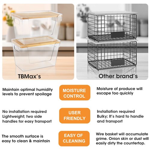 4 Set Pantry Organizers and Potato Onion Storage Bins, Stackable Kitchen Counter Cabinet Basket for Produce, Fruit, Vegetable, Snack Storage, Laundry Organizer Trash Bag Holder with Bamboo Lid