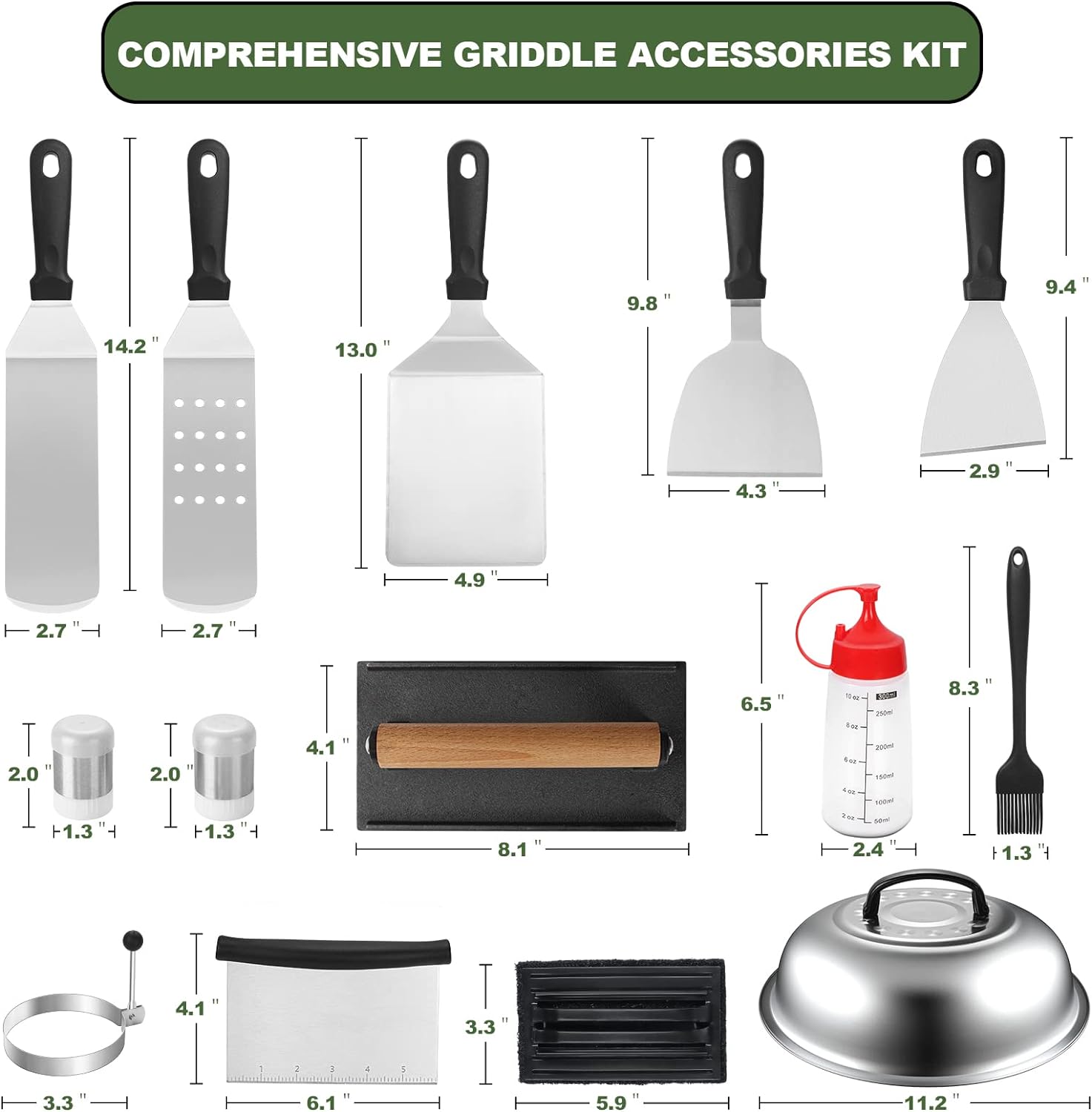 Blackstone 18PCS Griddle Accessories Kit - Premium Flat Top Grill Set with Spatulas, Basting Cover & Scraper