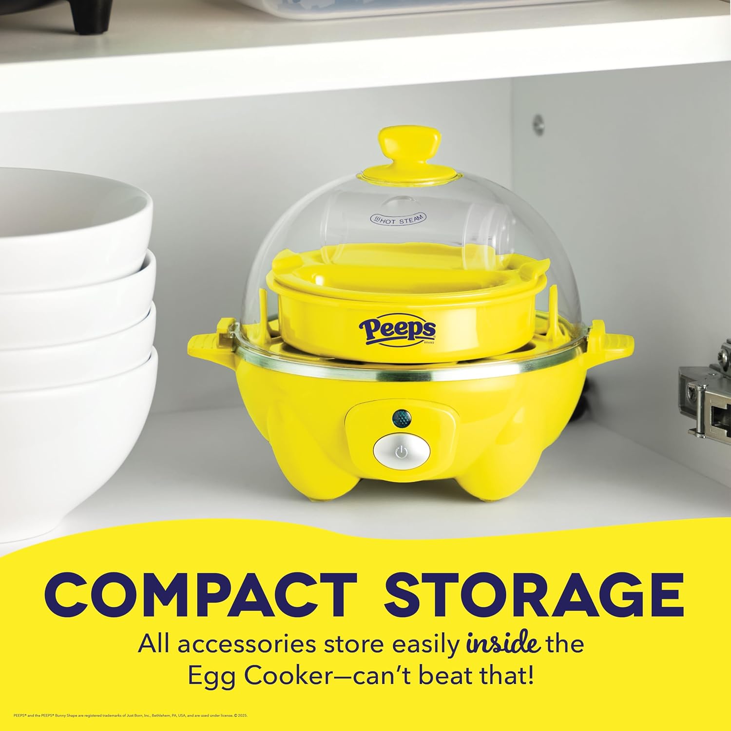 PEEPS & Dash Rapid Egg Cooker - Boil, Poach & Steam Up to 7 Eggs - Dishwasher Safe, BPA Free - Yellow