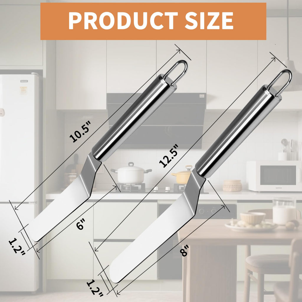 MCSDFN 2 Pcs Offset Spatula Set with 6" & 8" Blade, Stainless Steel Icing Spatula Cake Decorating Tools Frosting Smoother for Cake Decorating, Baking