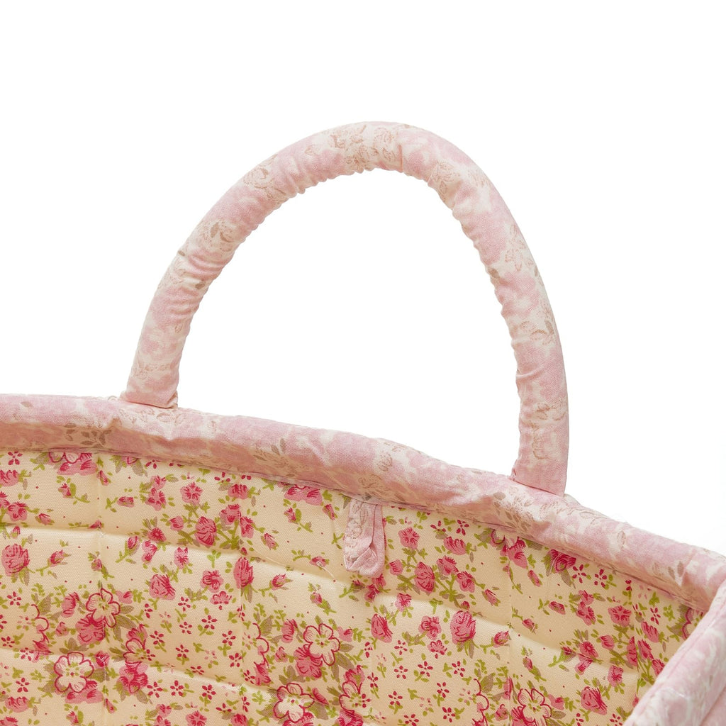 Neaonau Quilted Fabric Storage Basket with Handles & Pocket, Foldable Laundry Hamper Boho Floral Print Organizer Bin for Home, Picnic, Office 12"x10"x10" (A-4)