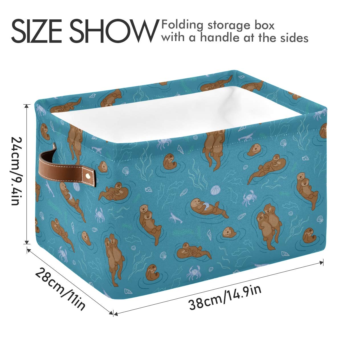 Storage Basket Cube Sea Animal Otter Coral Large Collapsible Toys Storage Box Bin Laundry Organizer for Closet Shelf Nursery Kids Bedroom,15x11x9.5 in,1 Pack
