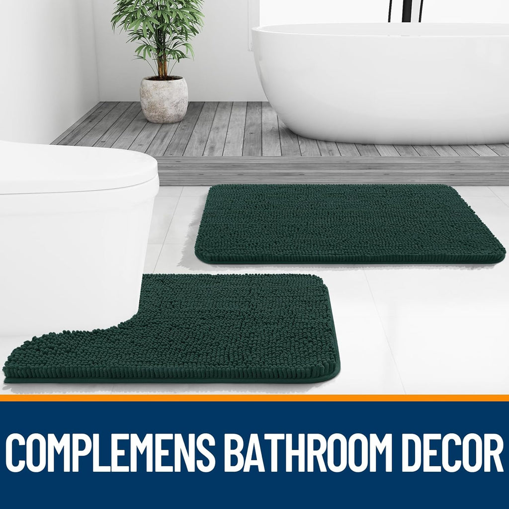 OLANLY Bathroom Runner Rugs - Soft Absorbent Chenille Mats with Rubber Backing | 44x24, Blackish Green