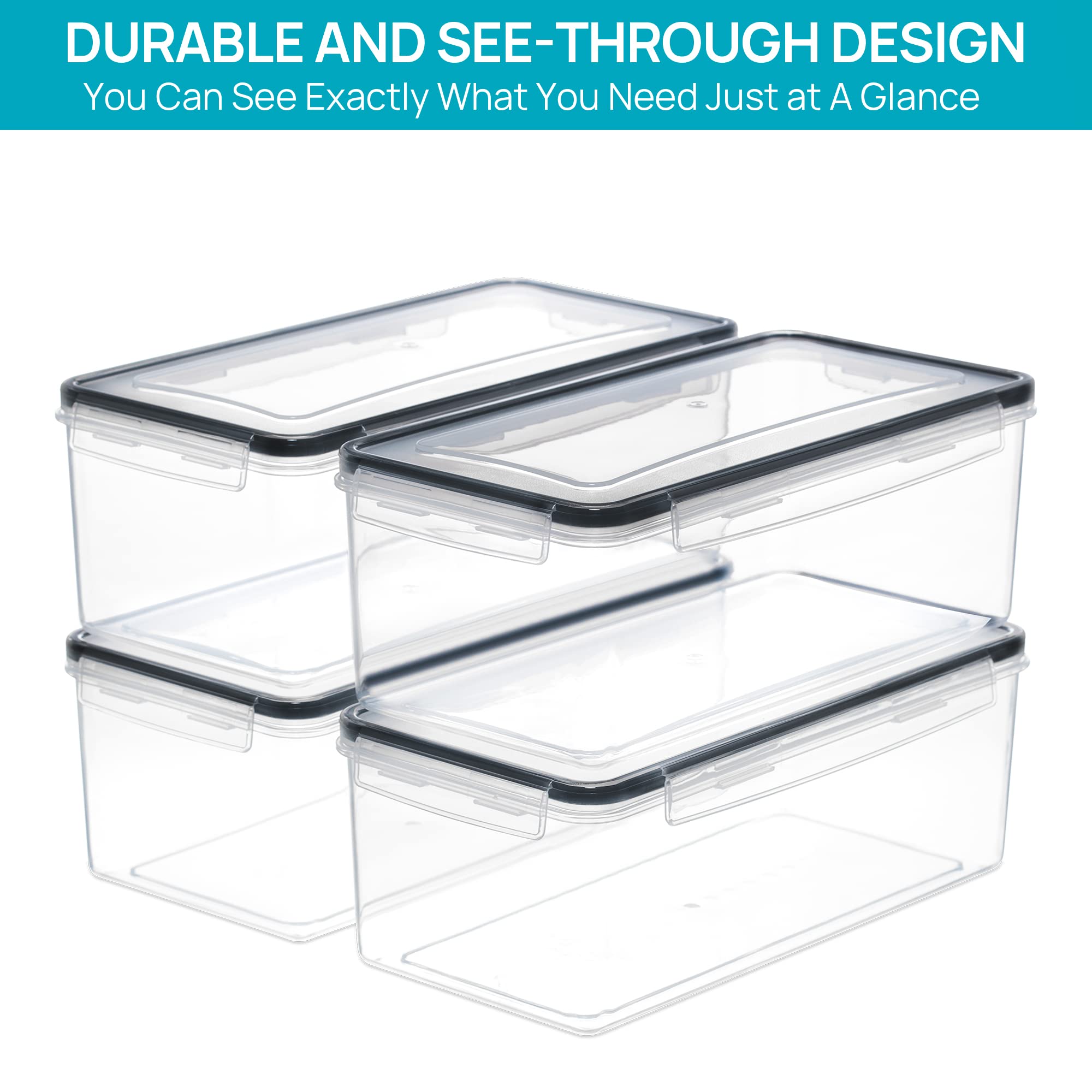 Vtopmart Airtight Food Storage Containers with Lids 4PCS Set 3.2L, Plastic Spaghetti Canisters for Pasta organizer, BPA Free Air Tight Kitchen Pantry Organization