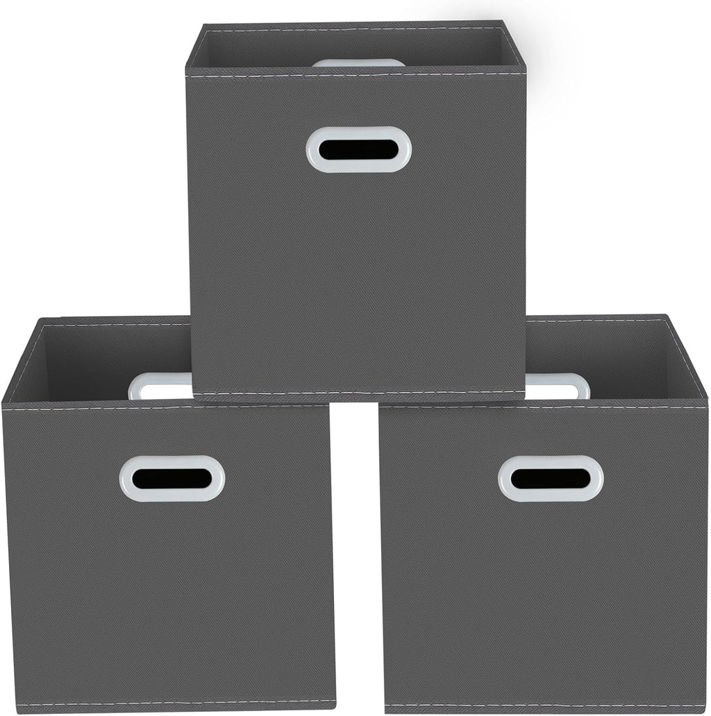 Yunkeeeper Fabric Cube Organizer - Foldable Storage Bins with Handle, 11x11x11, Set of 3 | Gray