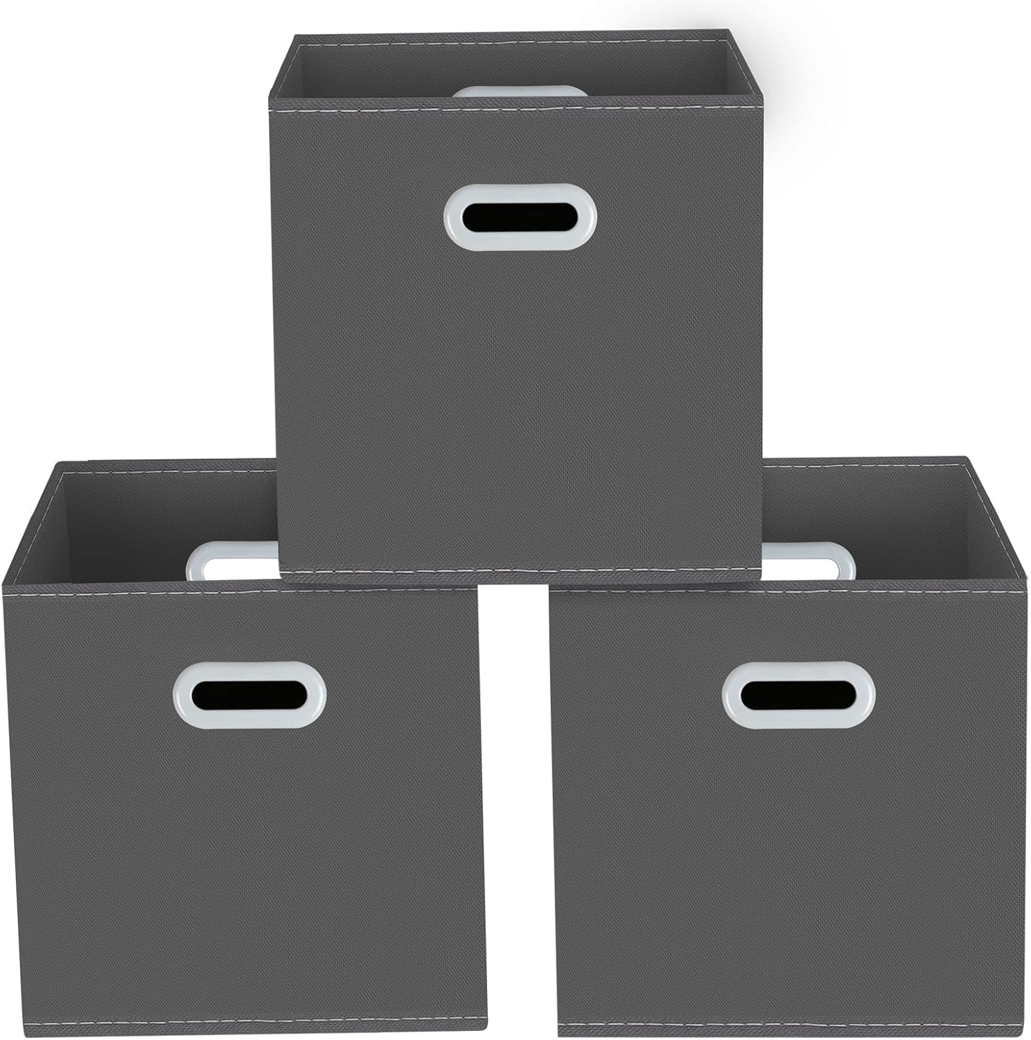 Yunkeeeper Fabric Cube Organizer - Foldable Storage Bins with Handle, 11x11x11, Set of 3 | Gray