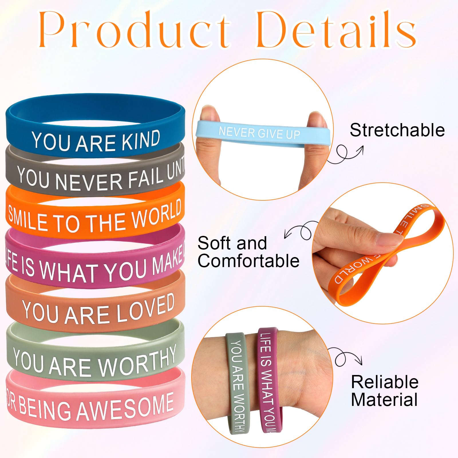 VICROIC 30 PCS Motivational Quote Silicone Bracelets, Inspirational Rubber Wristbands, Colorful Inspiring Silicone Bracelets for Office Classroom Rewards Gifts Party Favors Supplies
