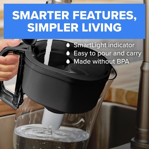 Brita 6-Cup Water Filter Pitcher - Includes 1 BritaPlus Filter | Stylish Black Design