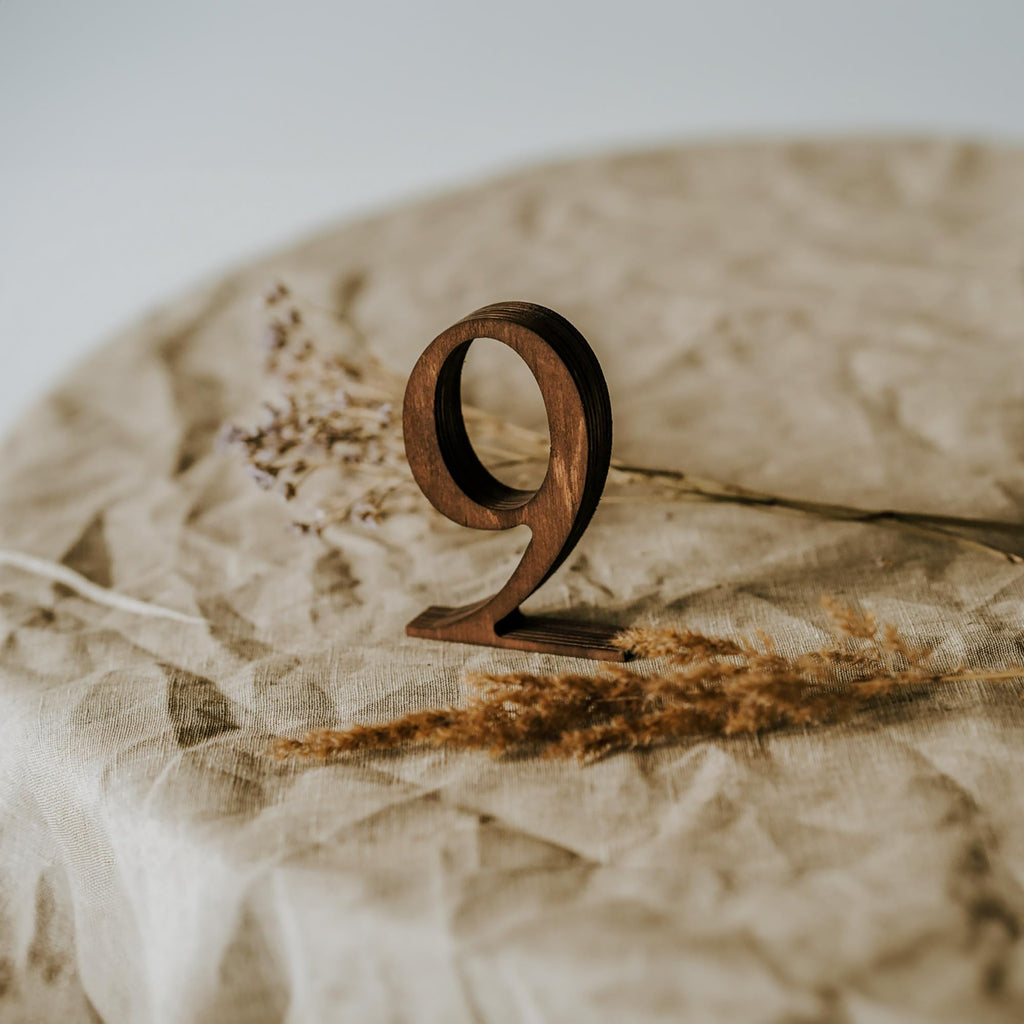 Wooden Wedding Table Numbers 1-10, Rustic Table Number Signs for Reception, Party, Banquet, Event Centerpieces, Self-Standing Wood Numbers with Base, Elegant Décor for Restaurant or Bridal Shower