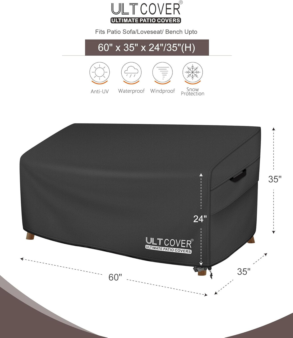ULTCOVER Waterproof Patio Furniture Sofa Cover - 60" x 35" x 35" for Outdoor 2-Seater Loveseat - Black