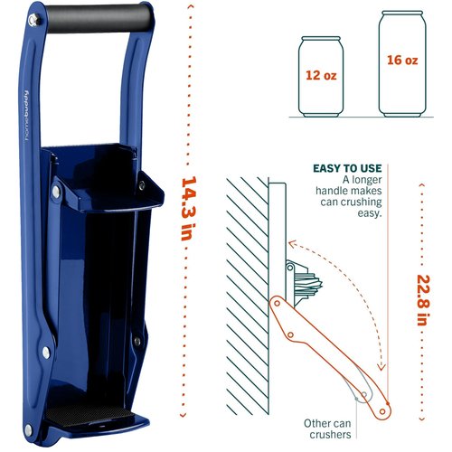 HomeBuddy Can Crusher for Recycling - 12 Oz. and 16 Oz. Can Crusher Wall Mounted for Aluminum - Compact and Easy to Use, Mounting Rivets Included, Man Cave Accessories, Blue