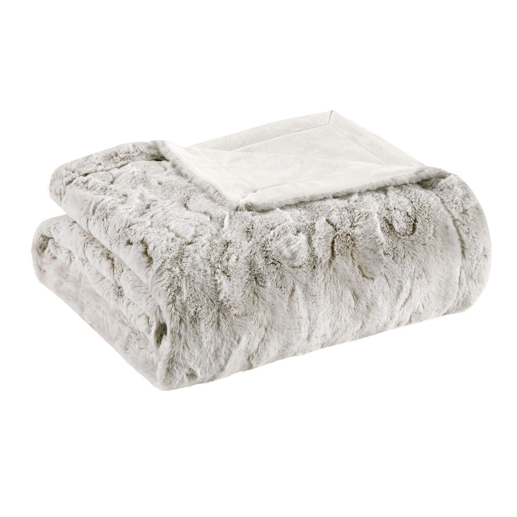 Madison Park Zuri Soft Plush Luxury Oversized Faux Fur Throw Animal Stripes Design, Faux Mink On The Reverse, Modern All Seasons Blanket for Bed, Sofa Couch, Office, Snow Leopard, 60x70