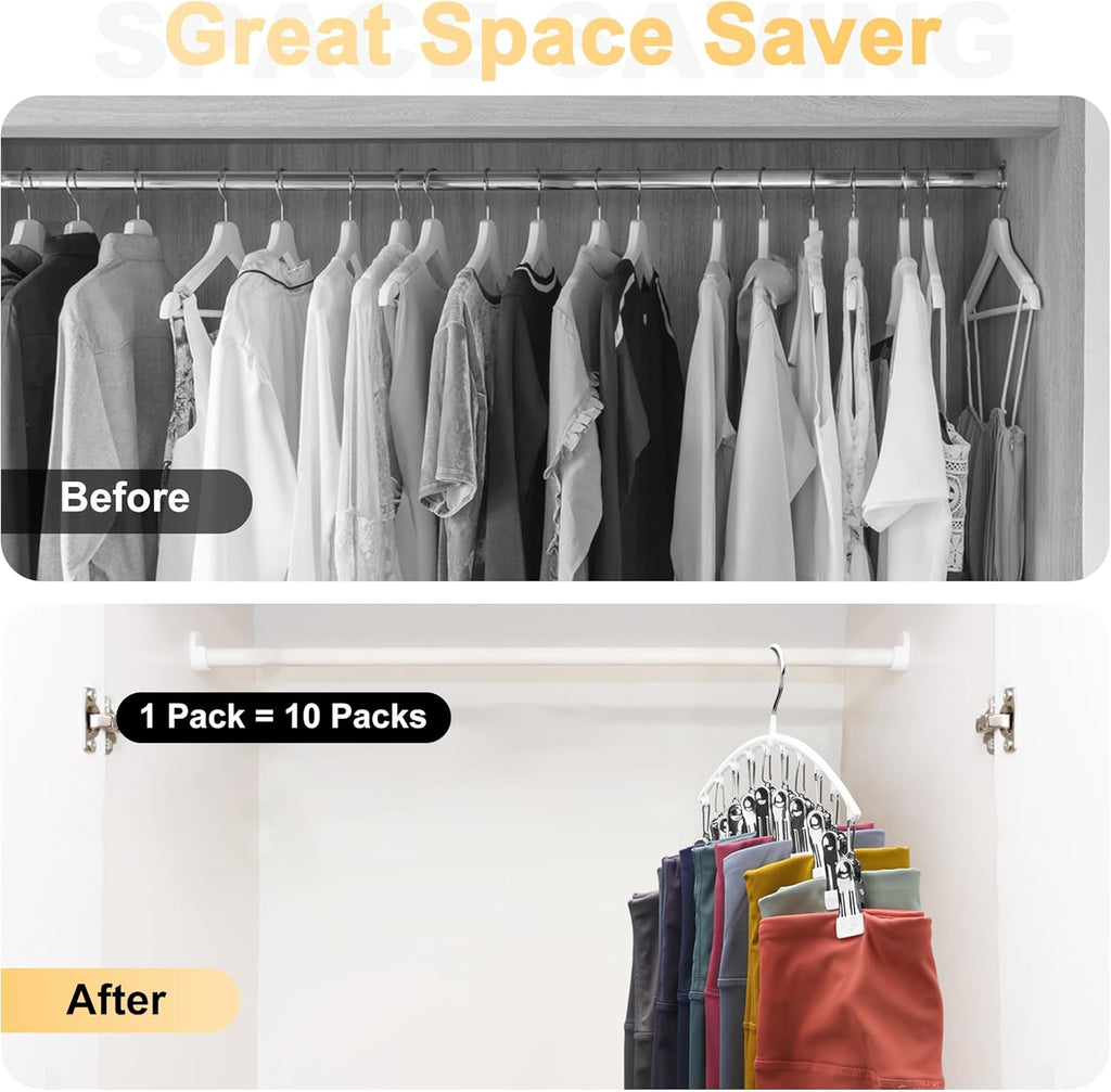 Skiennix Legging Organizer - Metal Yoga Pants Hanger with 10 Clips for Space-Saving Closet Storage | White