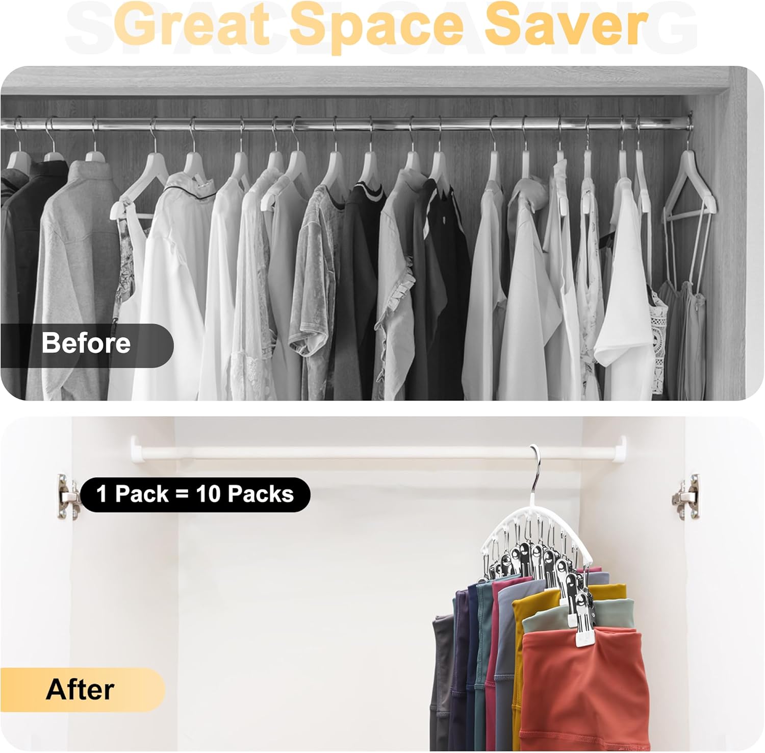 Skiennix Legging Organizer - Metal Yoga Pants Hanger with 10 Clips for Space-Saving Closet Storage | White