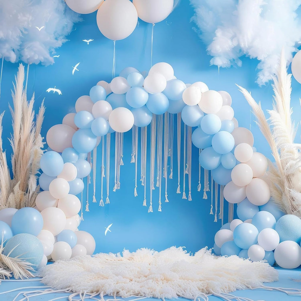 RUBFAC Light Baby Blue Balloons - 135pcs in Various Sizes for Baby Shower & Birthday Decorations | Latex Pastel Blue