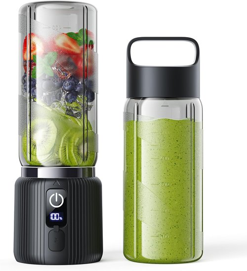 COKUNST Portable Blender - Compact 17oz Smoothie Maker with 8 Blades & LED Display | USB-C Rechargeable for Travel & Gym