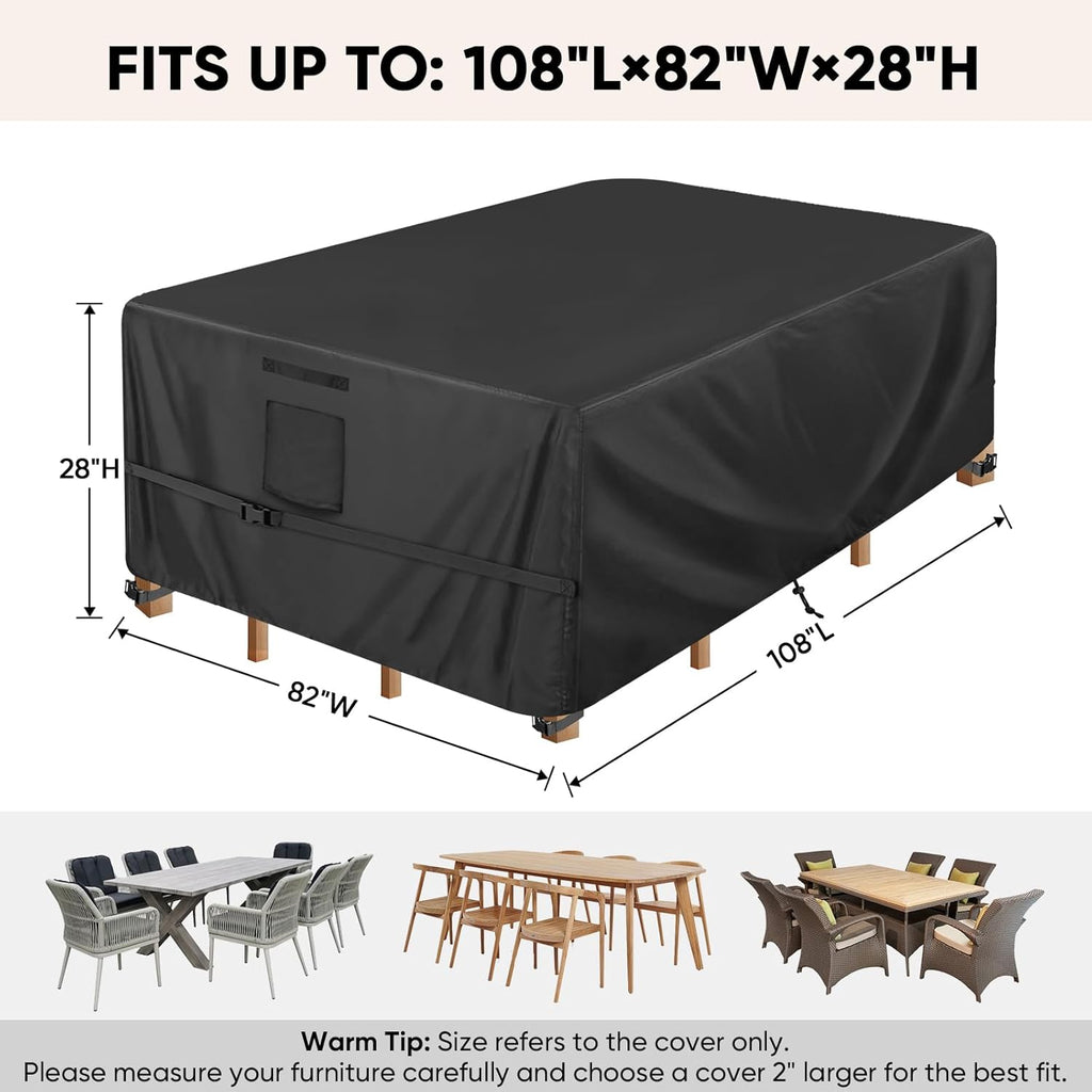 BALEINE Outdoor Furniture Covers - Heavy Duty Waterproof Oxford Table & Chair Cover | Black, 108"L x 82"W x 28"H