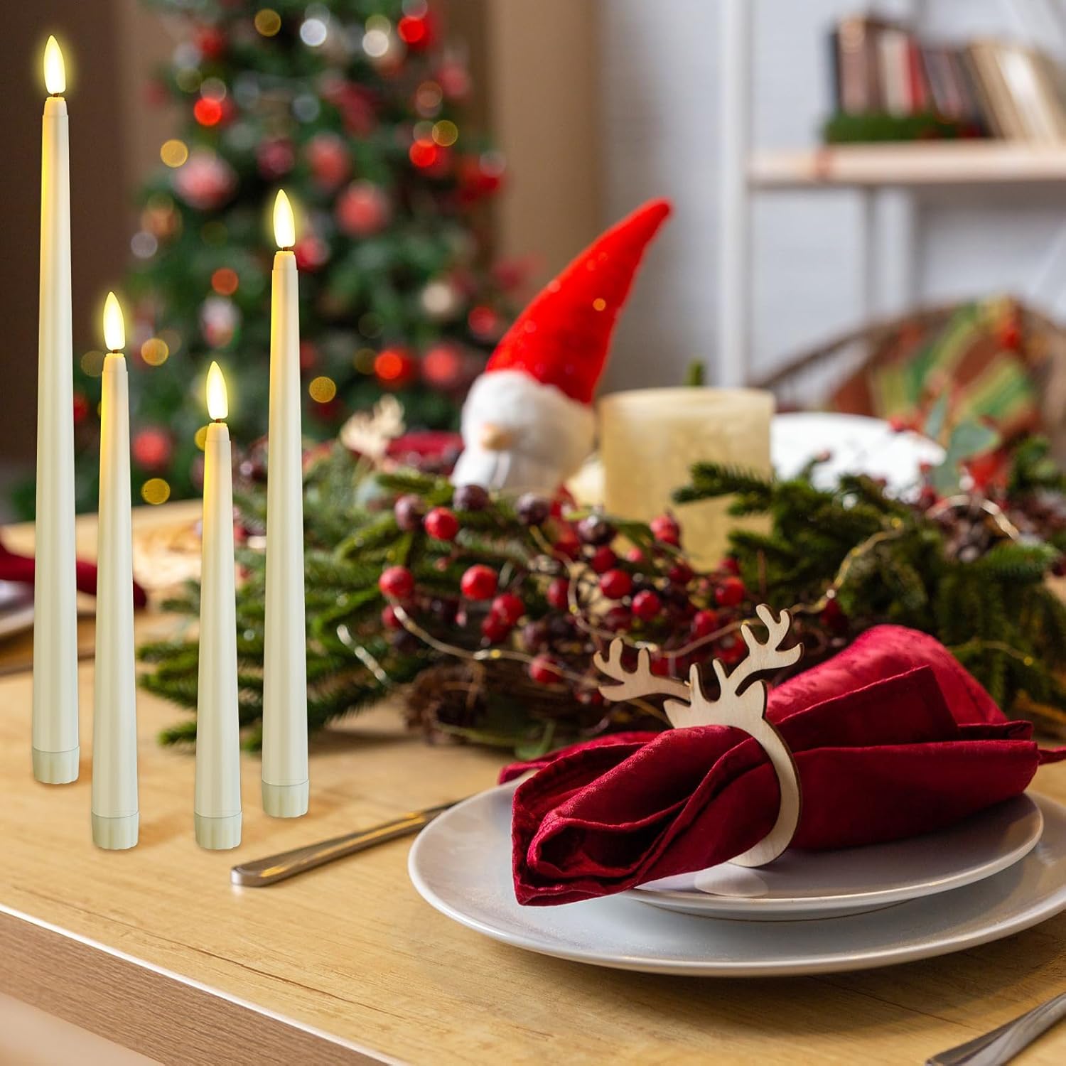 Rossesay Flameless Taper Candles - 16 Pcs Battery Operated with Remote Timer | Ivory LED Flickering for Weddings & Parties
