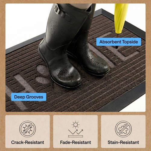GORILLA GRIP Waterproof All-Season WeatherMAX Doormat | 35x23 Natural Rubber, Stain & Fade Resistant, Easy Clean Espresso