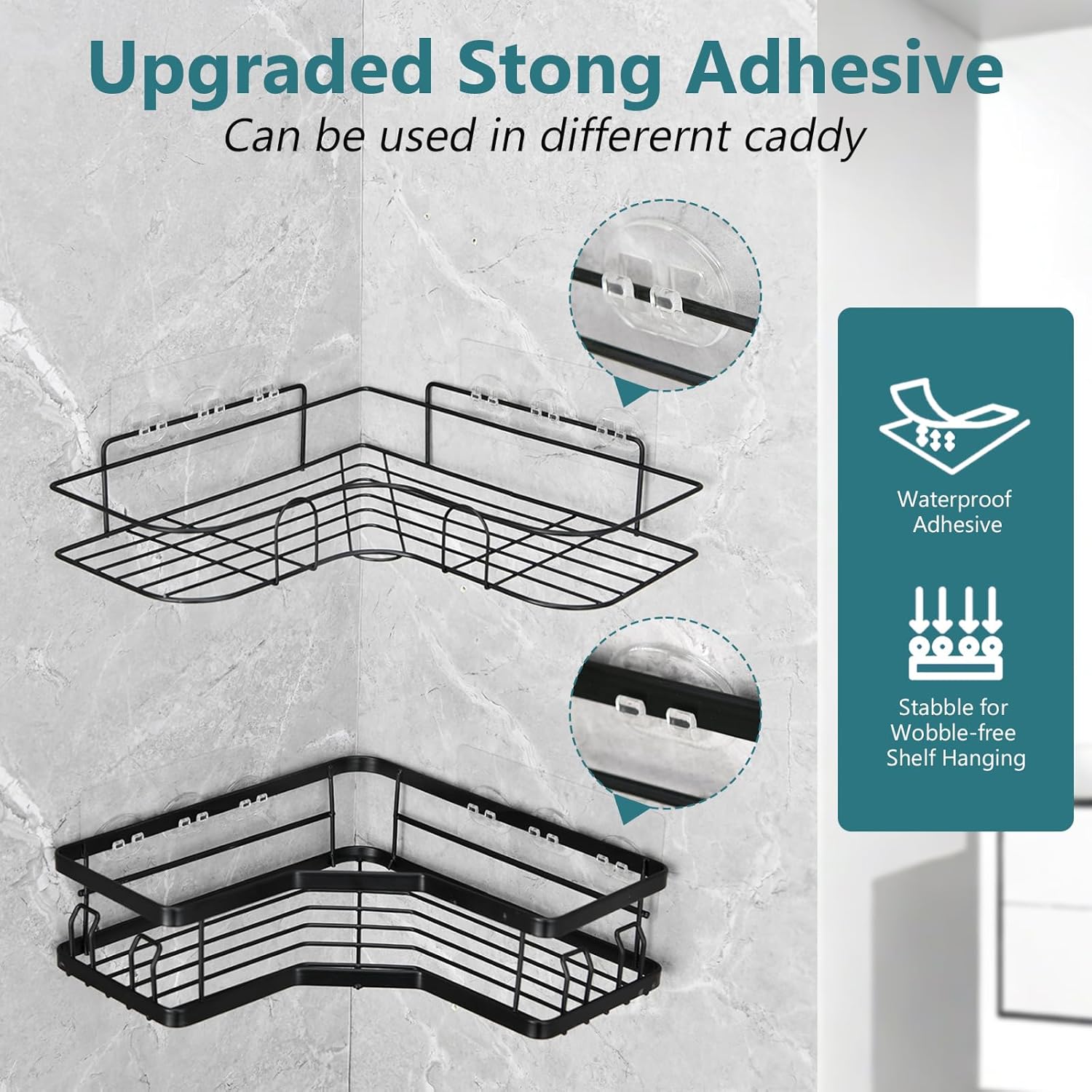 Skiennix Shower Caddy Adhesive Hooks - Strong Replacement for Corner Shelf & Bathroom Rack | 14 Pack