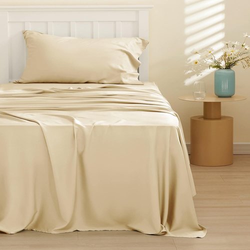 Bedsure Cooling Twin Sheets - Breathable Rayon from Bamboo | Soft, Deep Pocket Up to 16 Inches, Alabaster Gleam