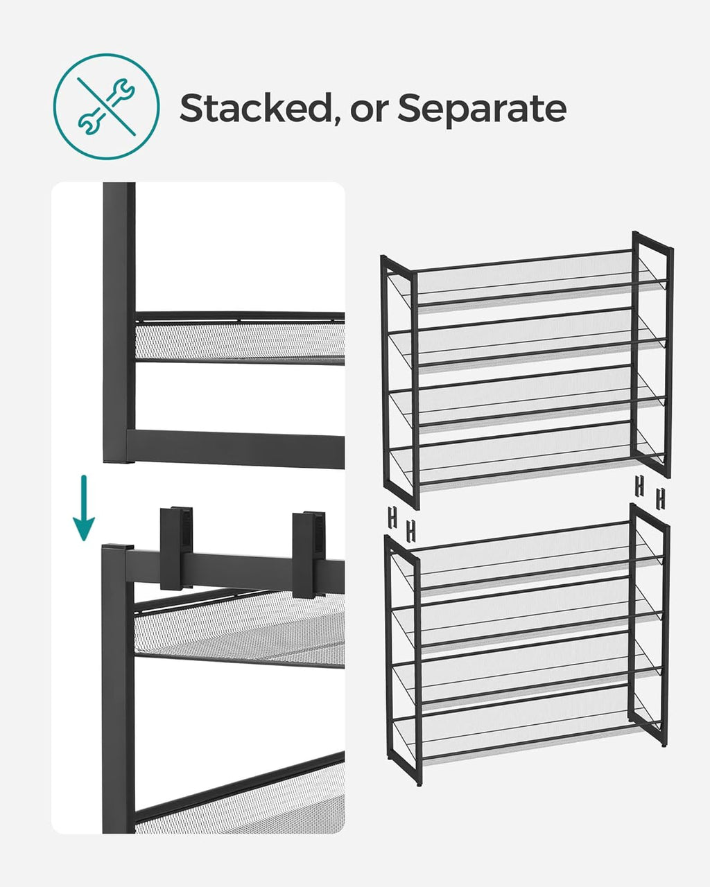 SONGMICS 8-Tier Shoe Rack - Metal Organizer for Garage | Adjustable Shelves, Holds 32-40 Pairs, Ink Black