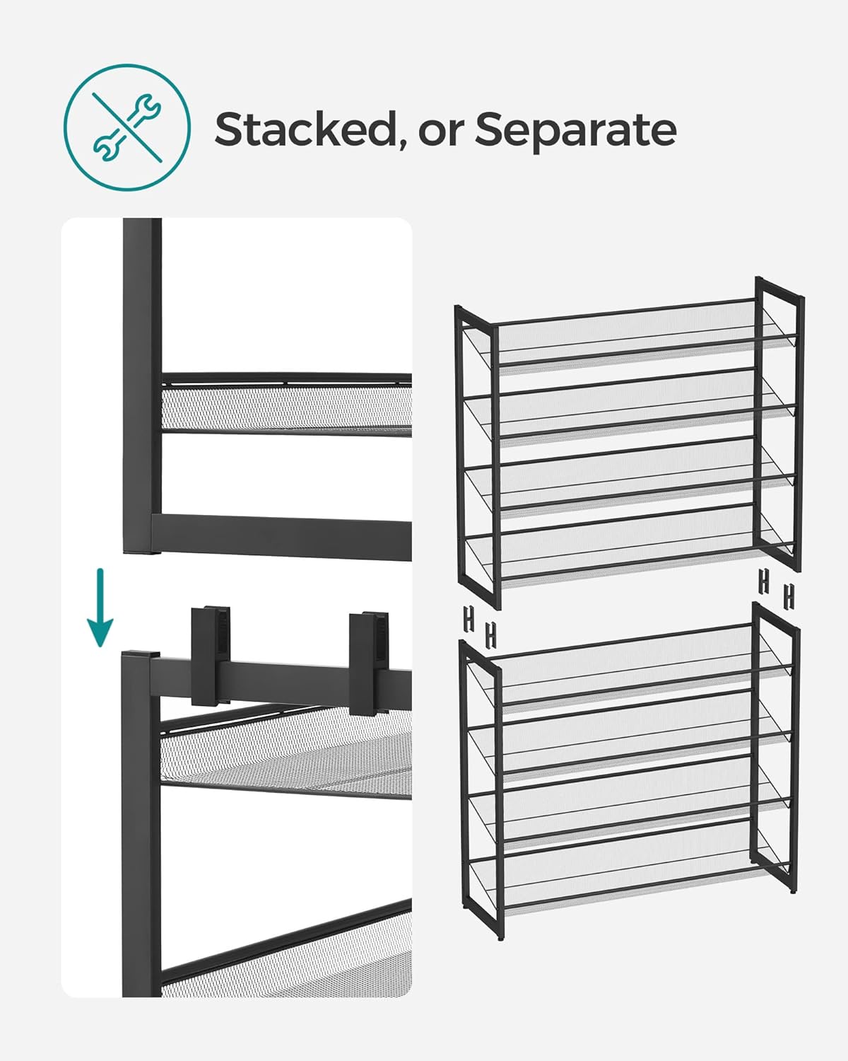 SONGMICS 8-Tier Shoe Rack - Metal Organizer for Garage | Adjustable Shelves, Holds 32-40 Pairs, Ink Black