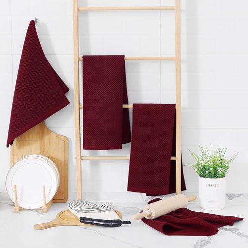 Homaxy Kitchen Dish Towels - Ultra Soft 100% Cotton Waffle Weave, Quick Drying, 13 x 28 Inches, 6-Pack | Burgundy