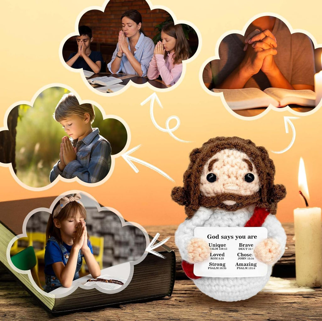 Mini Jesus Plush | Cute Christian Gift for Women & Kids | Red Crochet Stuffed Decoration