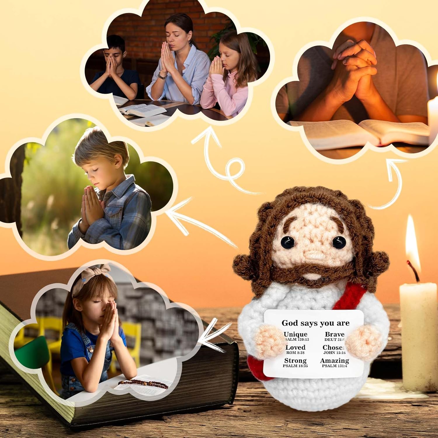 Mini Jesus Plush | Cute Christian Gift for Women & Kids | Red Crochet Stuffed Decoration