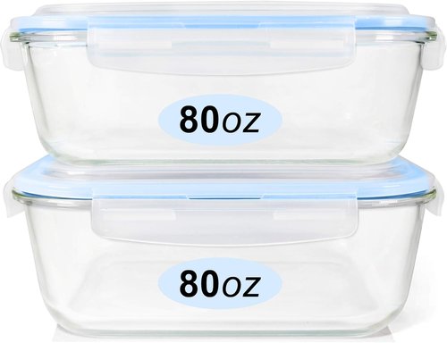 Glass Food Storage Containers Set - BPA-Free, Leak-Proof Meal Prep Containers | 2 Pack, 80oz