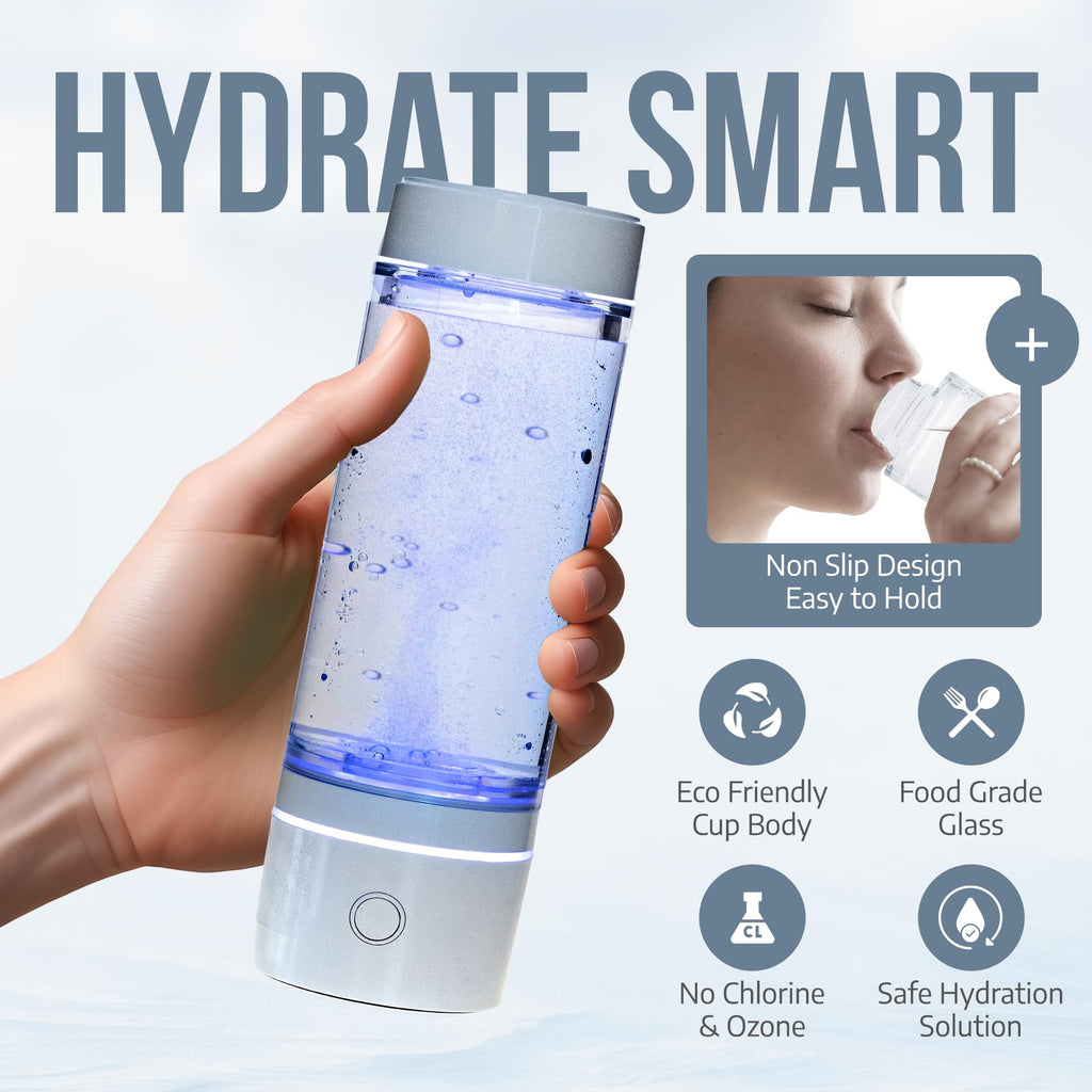 PURDANE Hydrogen Water Bottle 2024 – SPE/PEM Technology Generating Up to 3000ppb Hydrogen-Rich Ionized Water for Antioxidant and Health Benefits – Environmentally Friendly PC and Glass - White