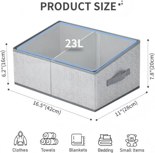 DIMJ Large Closet Shelf Organizer Bins - 6 Pack Fabric Trapezoid Storage Baskets with Handles | Grey