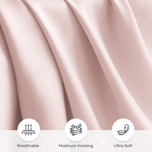 Homilay Tencel Lyocell 4 Pieces Queen Sheet Set, Silky Soft, Cooling & Wrinkle-Free - Oeko-TEX Certified - Deep Pocket Fits 16" Mattress, Marshmallow Pink