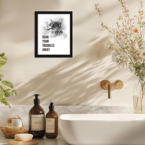 arteWOODS Funny Cat Bathroom Wall Art - Rustic Black Framed Print for Kids' Washroom | 8x10 Inch