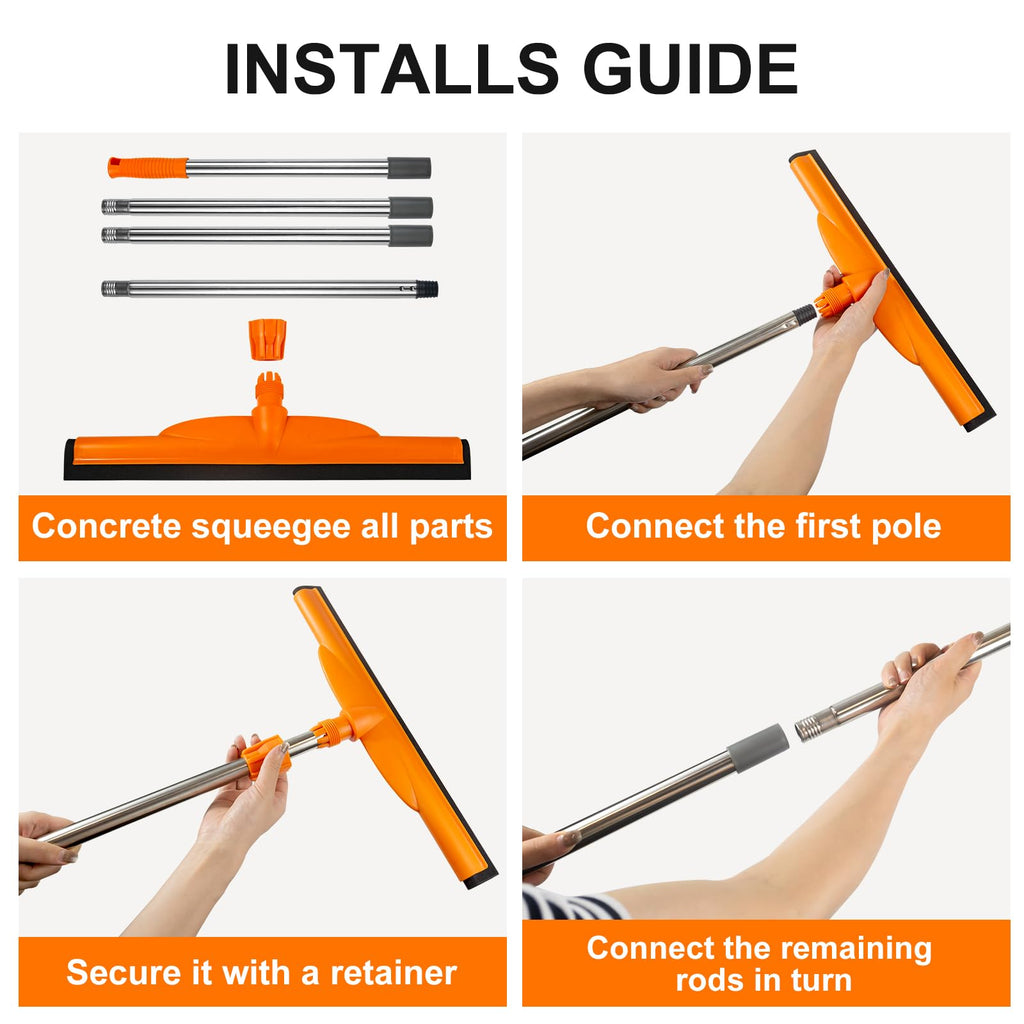 ITTAR Heavy-Duty Floor Squeegee, 62" Adjustable Handle, EVA Foam Blade, Ideal for Concrete, Garage, Patio & More