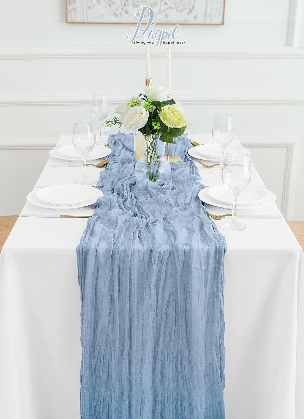 2Pack Dusty Blue Table Runner 10FT Dusty Blue Cheesecloth Table Runner 35x120Inch Long Boho Table Runners Rustic Gauze Table Runners for Party Wedding Bridal Shower Baby Shower Decorations