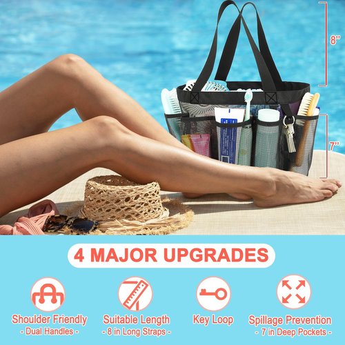 Fammart Mesh Shower Caddy - Portable 8-Pocket Tote Bag for College Dorms, Toiletries & Gym Essentials