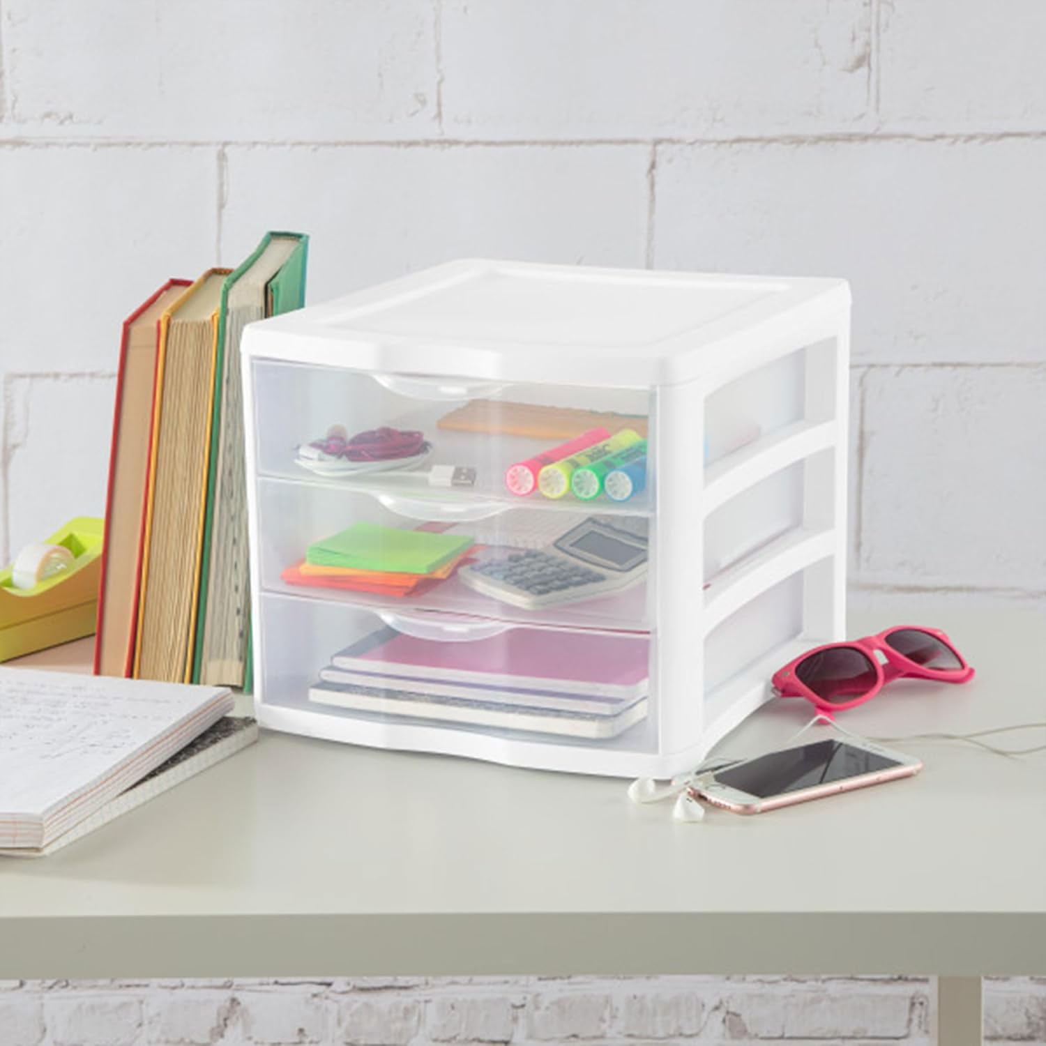 Sterilite ClearView Compact Stacking Drawer Organizer System - 3 Drawers, 8 Pack for Efficient Storage
