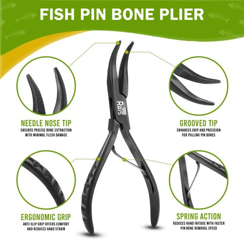 Fish Bone Pliers/Tweezers – Serrated Jaw Plier + Flat & Slant Tweezers | Stainless Steel Pin Bone Remover & Deboning Tools for Salmon, Trout & All Seafood