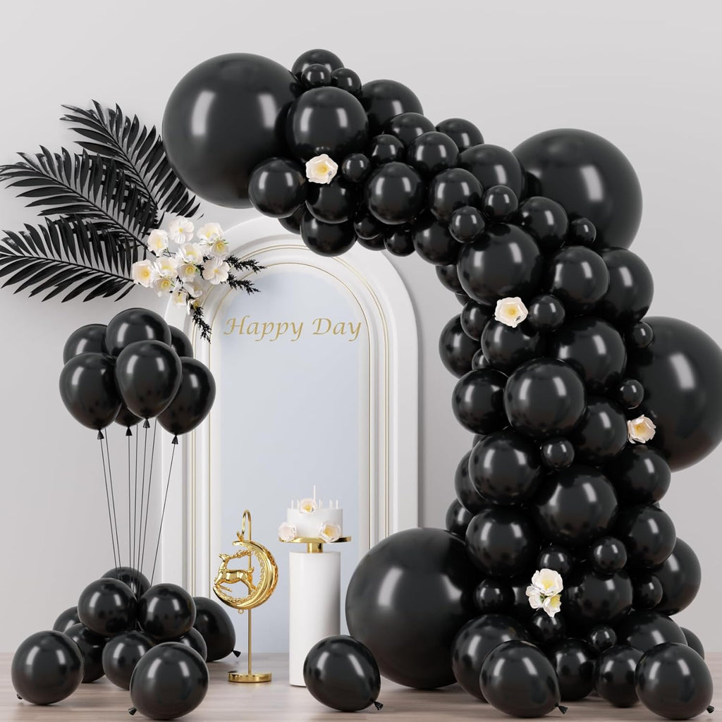 Voircoloria 130-Piece Black Latex Balloons Set - Various Sizes for Birthday, Graduation & Holiday Celebrations